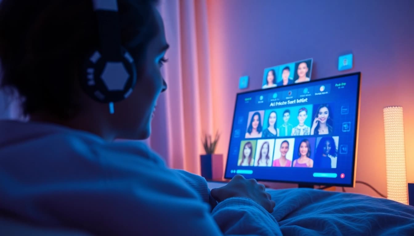 Engaging AI porn chat scene with virtual characters and cozy ambiance.