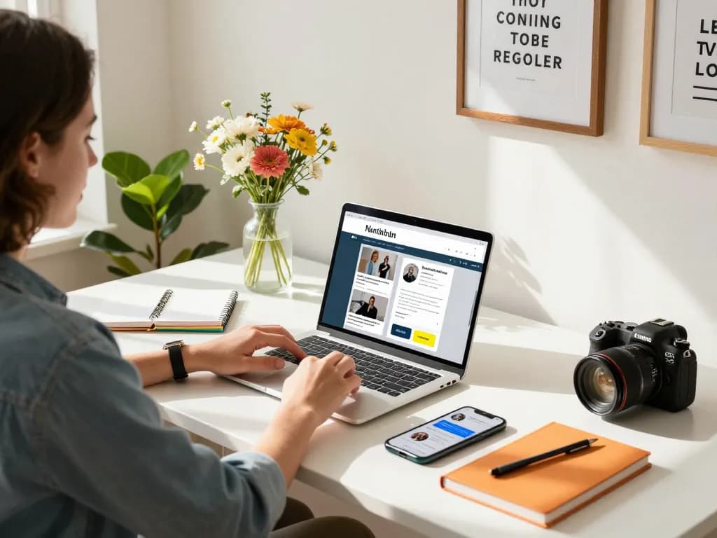 Engaging home office scene at https://hubet88.icu/ showcasing newsletter creation with vibrant decor.