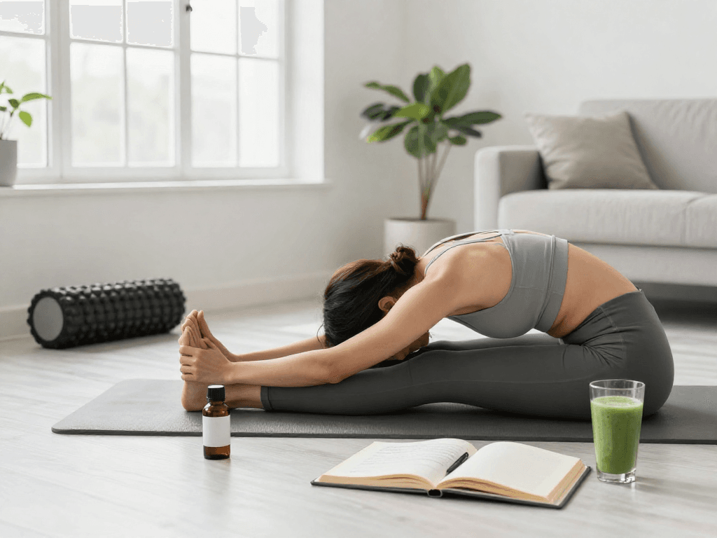 Cannabis delivery options featuring quality CBD oil in a calming post-workout scene, showcasing natural wellness and recovery.