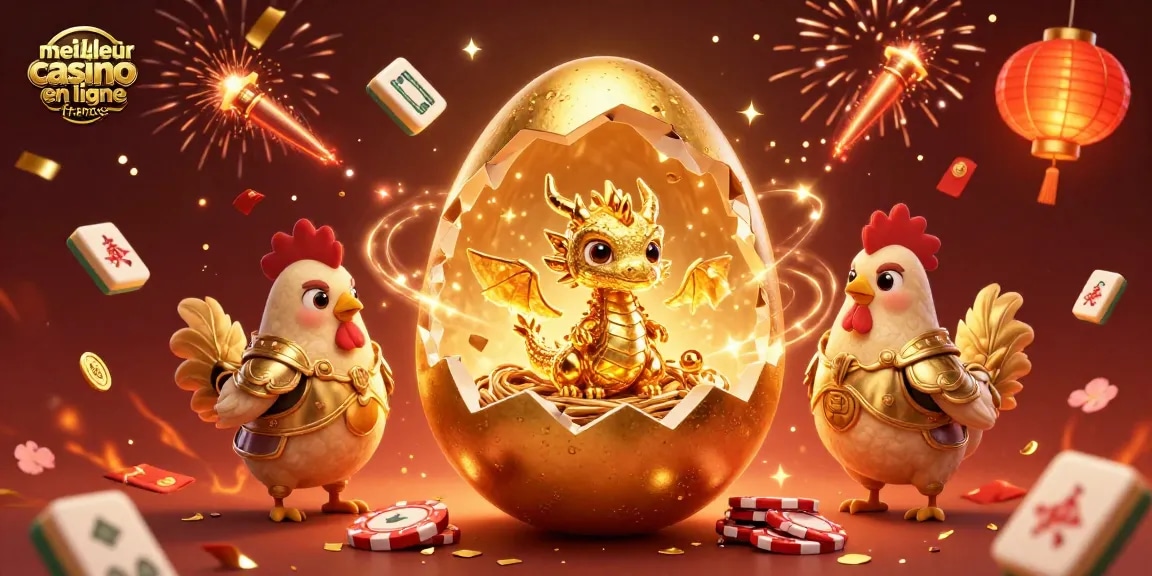Découvrez le meilleur casino en ligne France avec cette illustration spectaculaire de dragons et jeux d'argent.