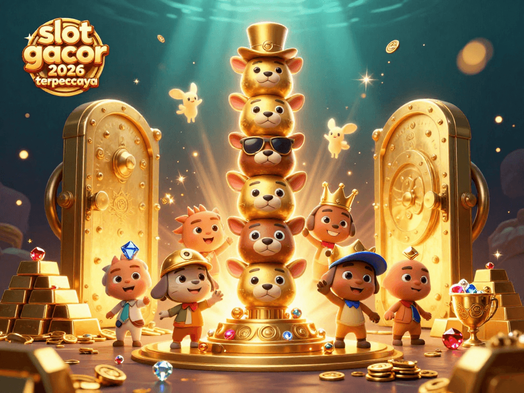 Tema slot gacor 2026 terpercaya yang menggambarkan jackpot dengan efek visual berkilauan dan elemen permainan kasino yang menarik.