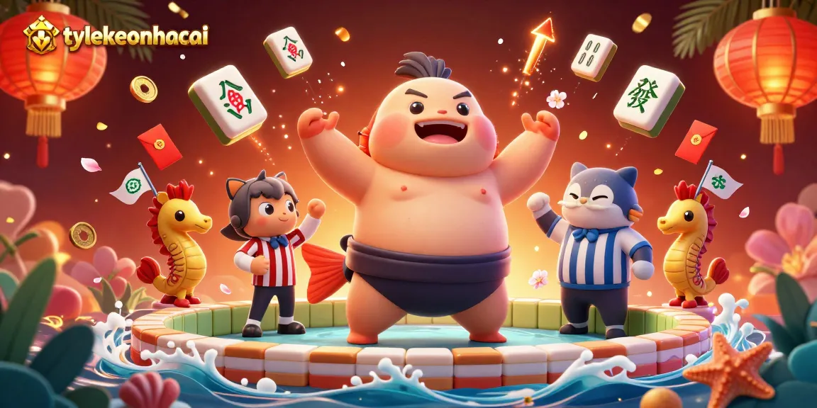 Engage in exciting sports betting with tylekeonhacai as a colorful fugu sumo wrestler challenges others.