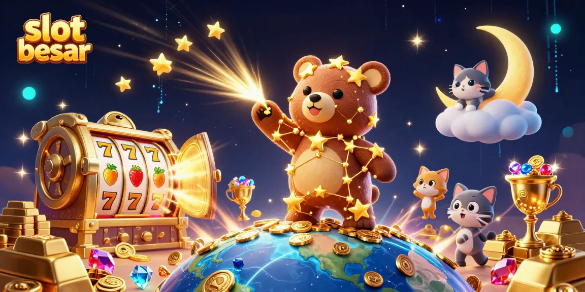 Experience the excitement of slot besar with vibrant treasures and winning symbols in this dynamic illustration.