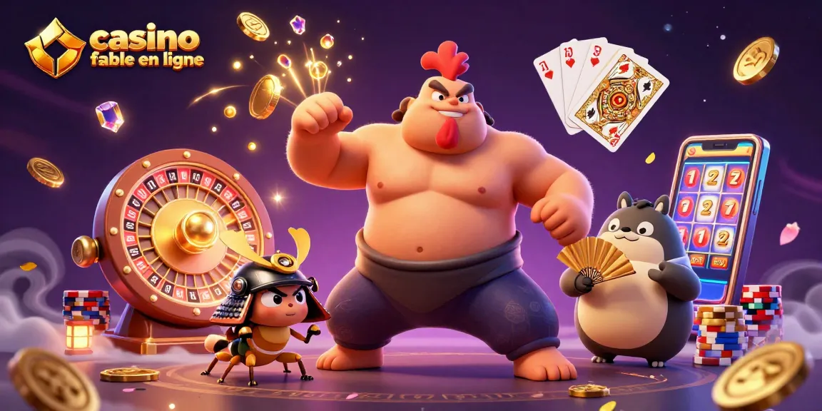 Découvrez le casino fiable en ligne avec un combat épique entre un sumo et un criquet, entouré de jeux d'argent.