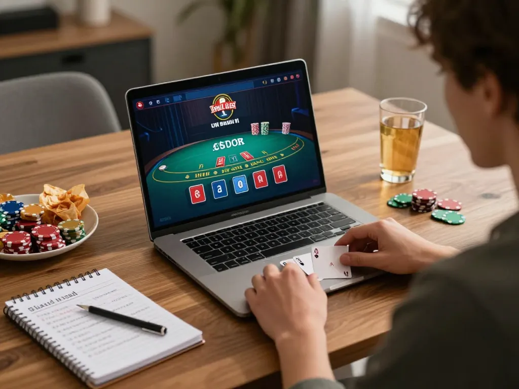 Player enjoying a live dealer game on 388bet, focusing on strategy and gameplay at home.