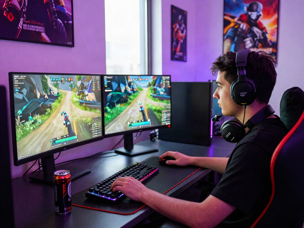 Engaged gamer experiencing link alternatif bro138 benefits in vibrant gaming setup