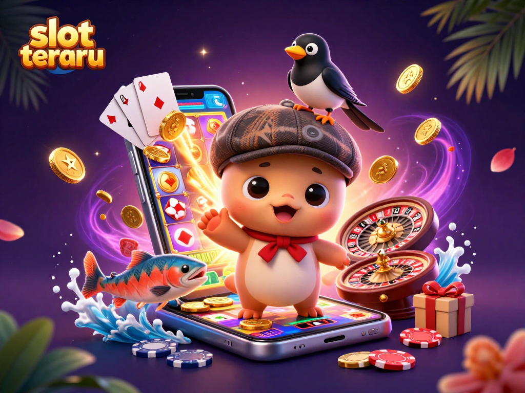 Engage with slot terbaru featuring Nessie and casino elements in a colorful 3D scene.