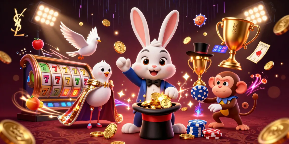 Experience thrilling casino magic with ysl's enchanting gameplay illustrated by a rabbit, dove, and monkey.