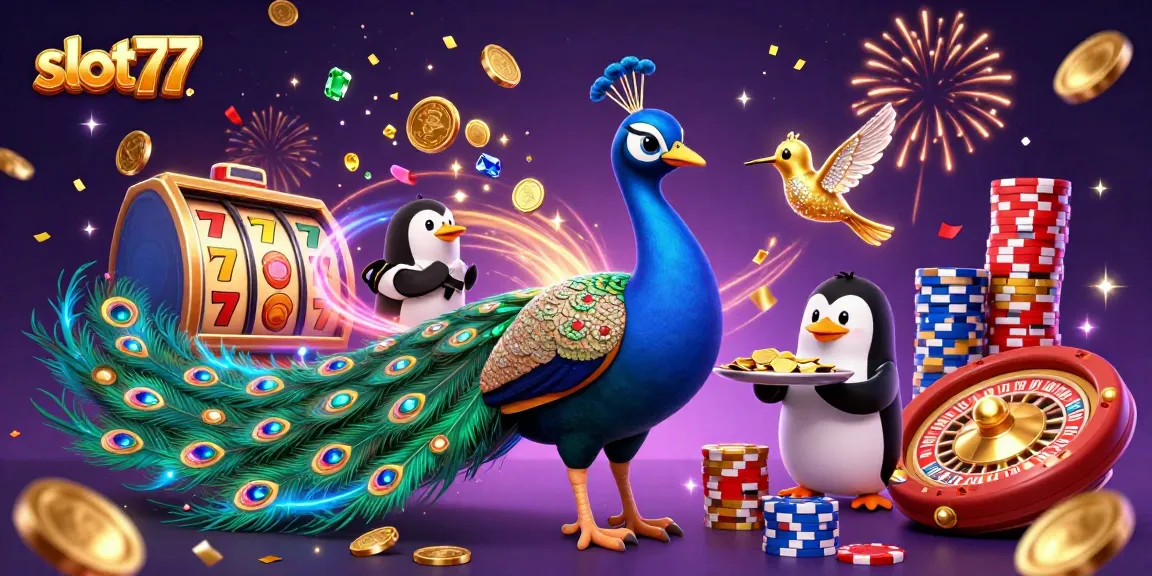 Menangkan jackpot di slot77 dengan mesin slot dan chip kasino yang berkilauan.