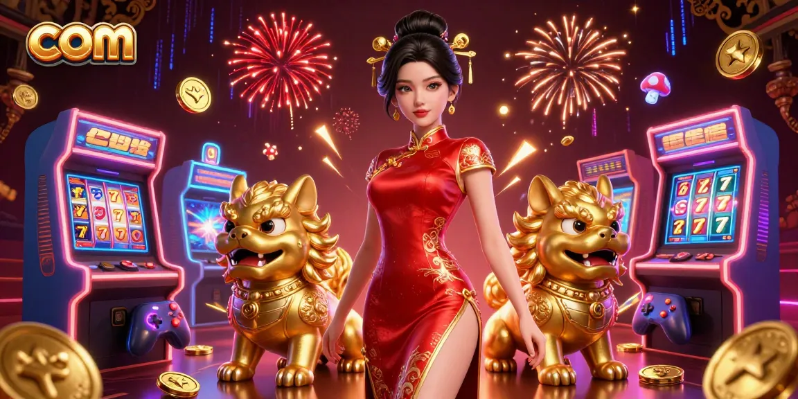 Experience thrilling casino action with com featuring a glamorous Asian woman and game elements.