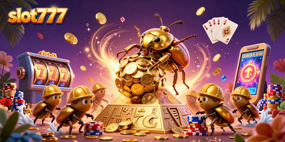 Mainkan slot777 dengan ilustrasi luar biasa mesin slot dan koin emas berkilau.