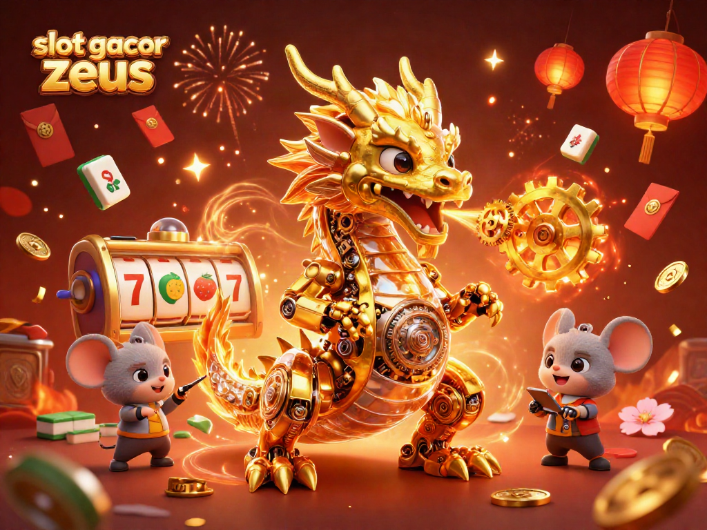 Experience the thrill of slot gacor zeus with golden dragon and dynamic casino elements in this vibrant 3D illustration.