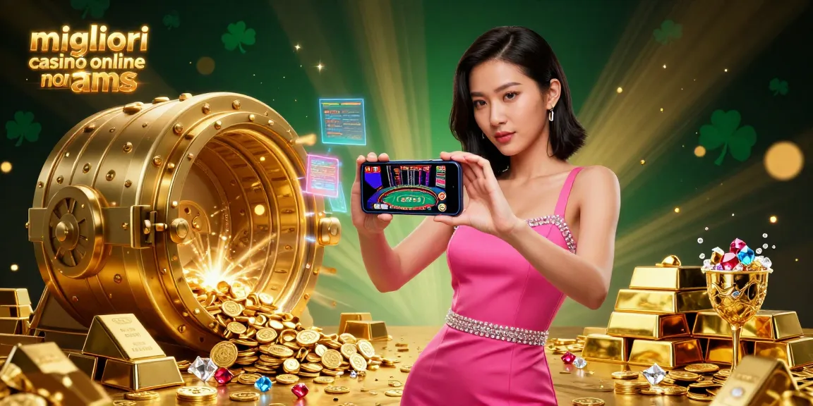 Interagisci con i migliori migliori casinò online non aams che mostrano una vivace scena di casinò con una donna straordinaria e ricchi elementi di gioco.