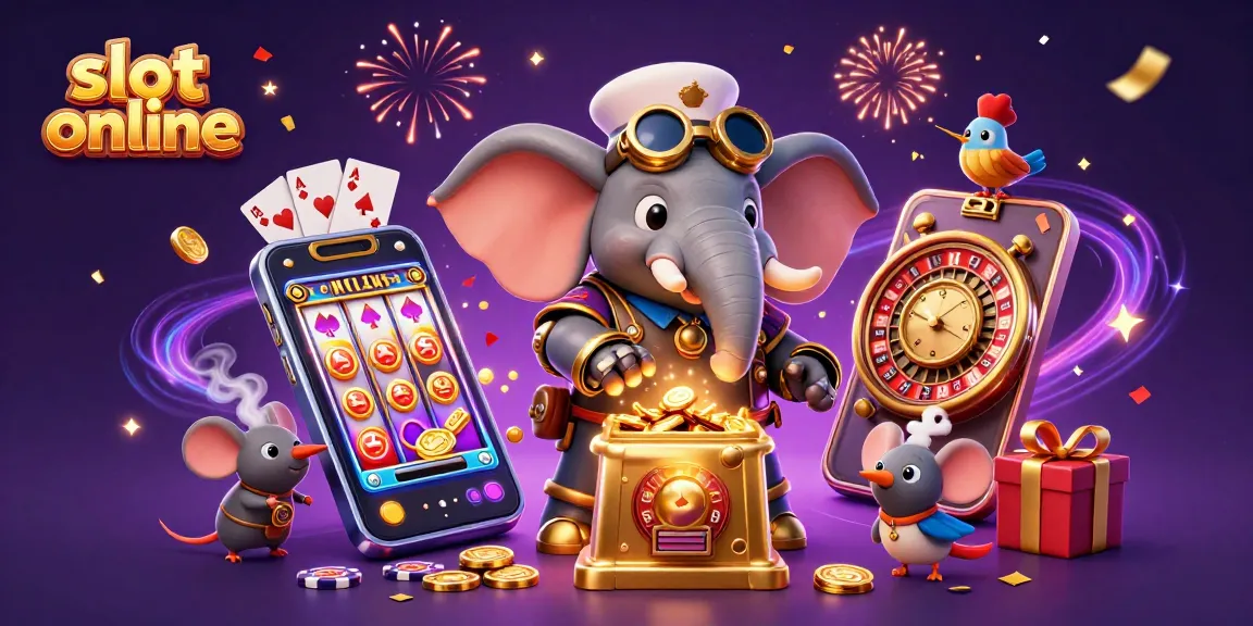 Spin the reels with slot online in this vibrant steampunk-themed casino illustration.