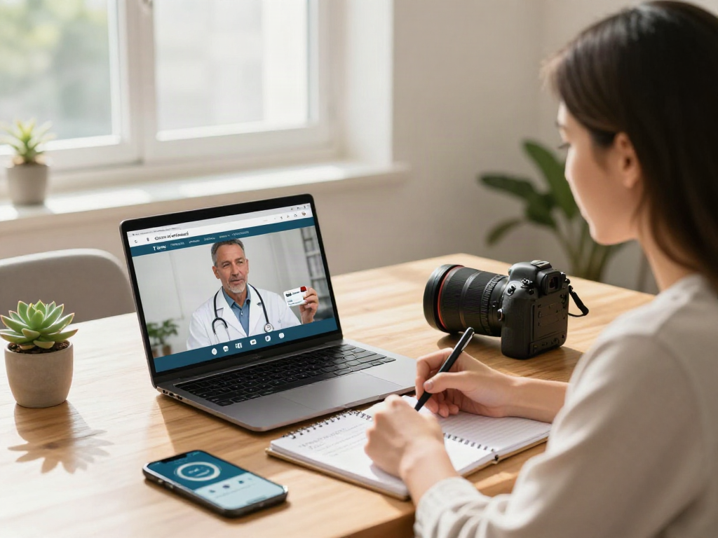Consultation for an Online medical card Texas with a healthcare professional via laptop, relaxed home setting.
