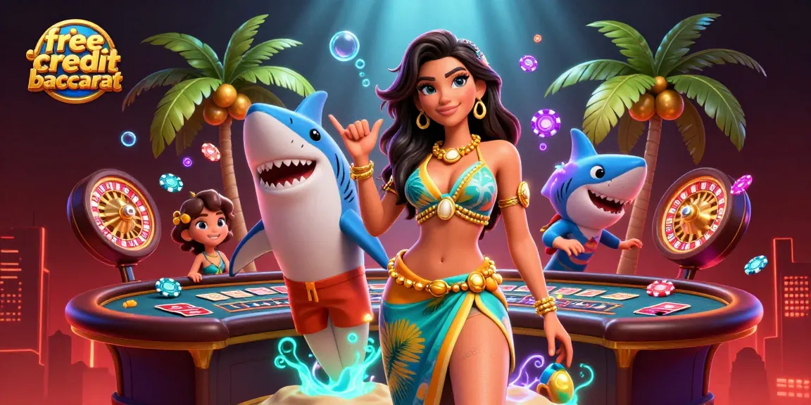 Engage in free credit baccarat with vibrant casino scenes featuring dynamic characters and elements.