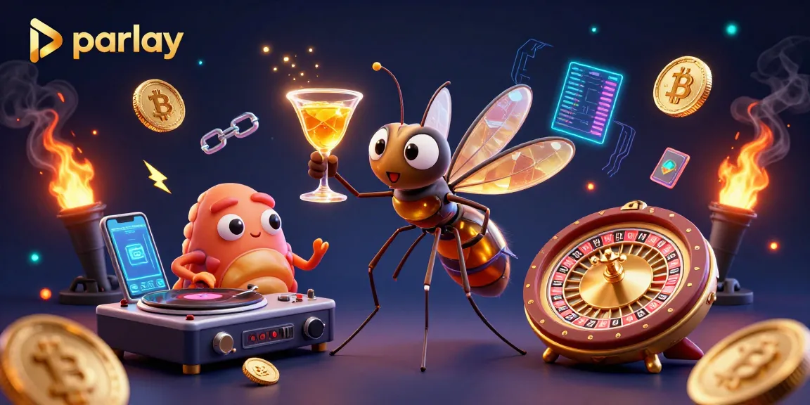 Experience the excitement of parlay betting with a vibrant 3D casino scene featuring lively characters and glowing elements.