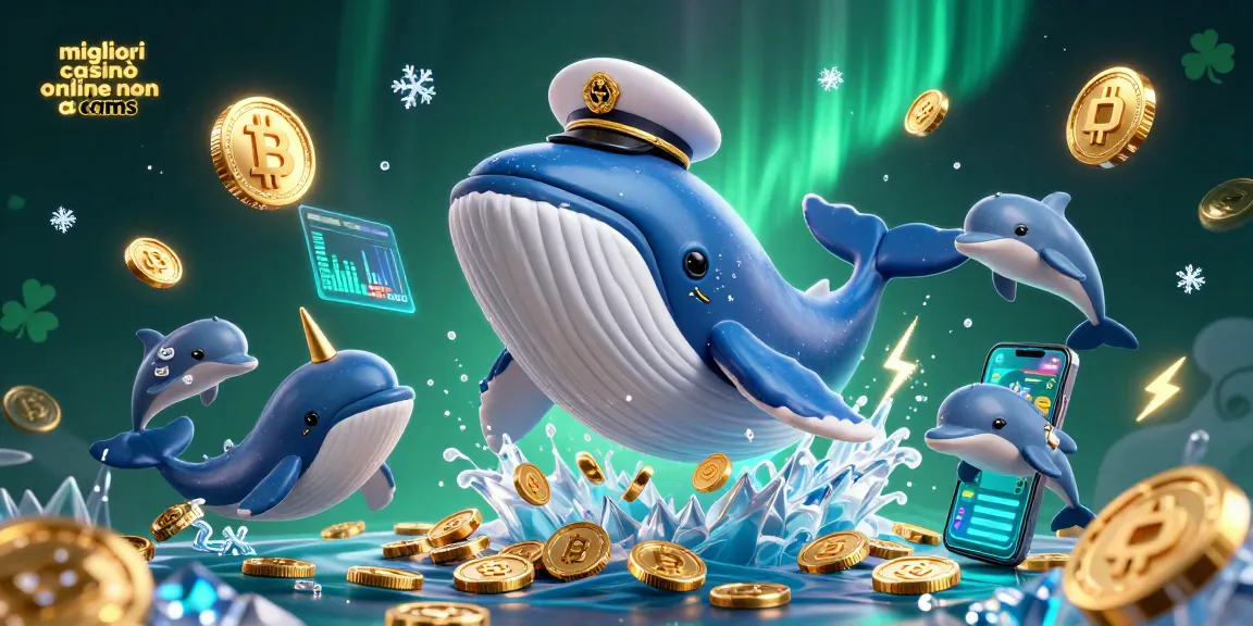 Interagisci con i migliori casinò online non aams featuring una balena 3D, un narvalo e delfini in una scena dinamica di casinò.
