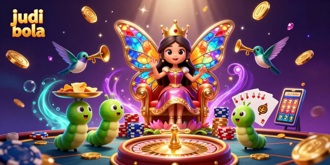 Join judi bola action with a 3D butterfly queen and vibrant casino elements in a dynamic scene.