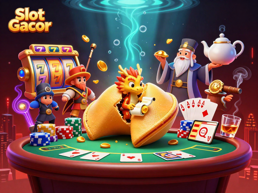 Spin the Slot Gacor reels as a tiny dragon reveals fortune in a vibrant casino scene.