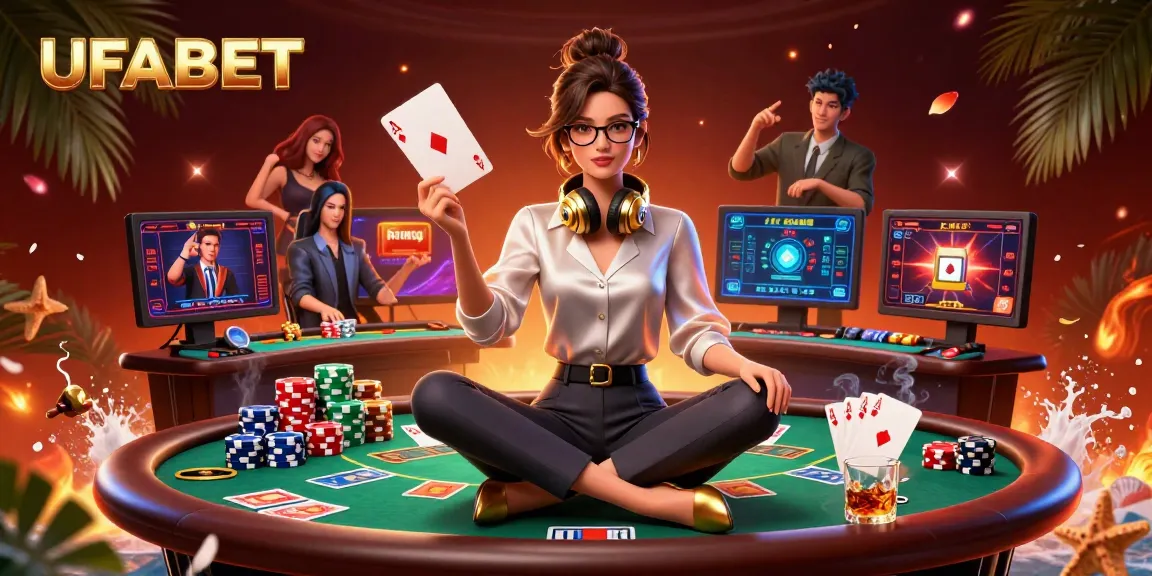 Win big at UFABET with this dynamic casino scene showcasing poker excitement and elegance.