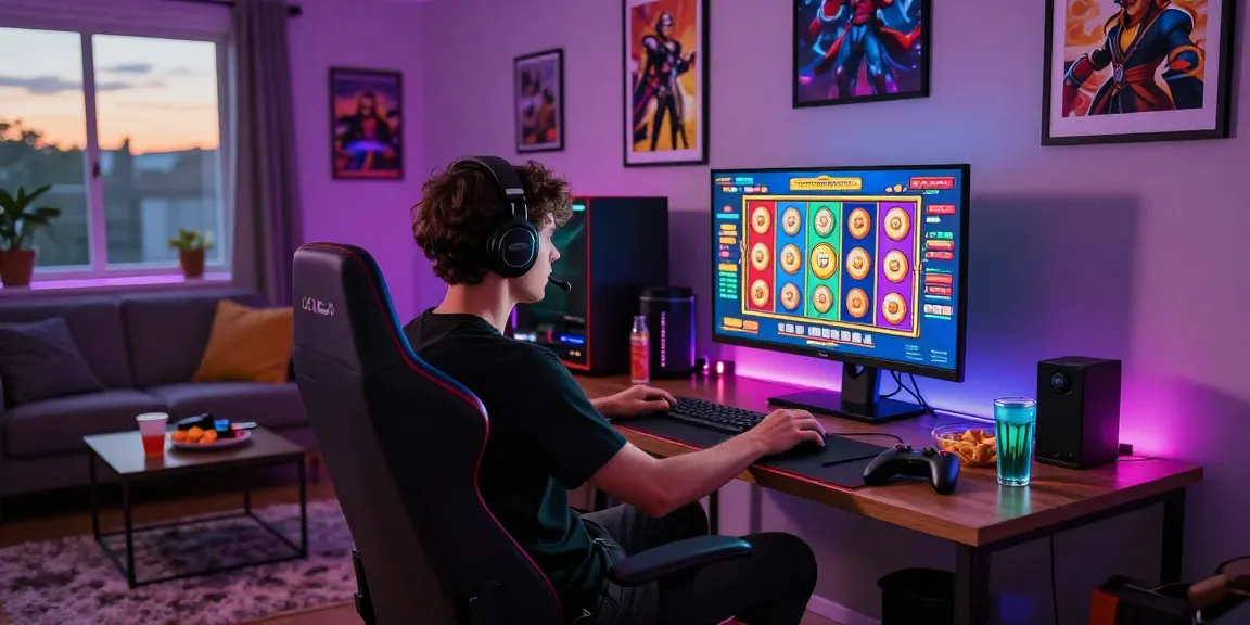 Player enjoying a thrilling slot game on a gaming monitor with vibrant graphics.
