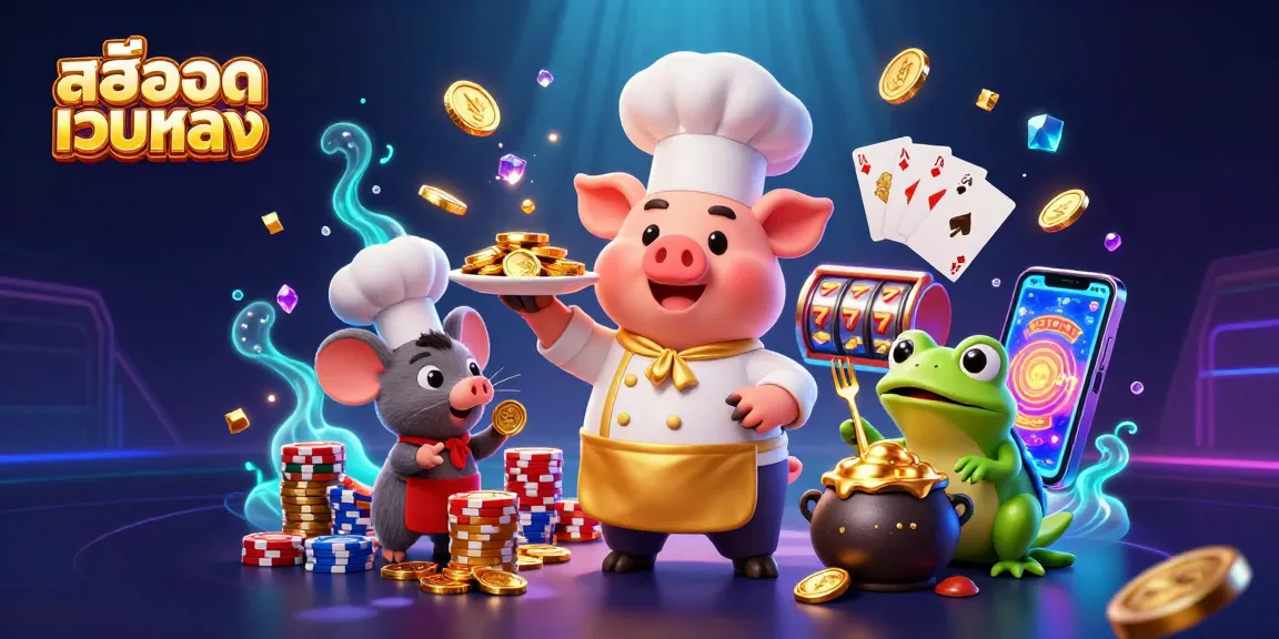 Engage in the excitement of สล็อตเว็บตรง with a 3D scene featuring playful characters and dynamic casino elements.