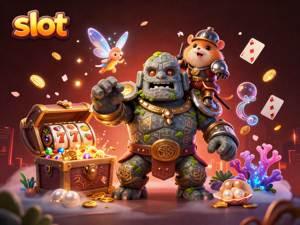 Experience thrilling slot adventures with a lively golem guardian and enchanting fairy.