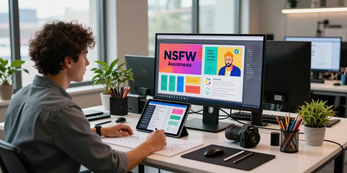 Creative workspace showcasing NSFW graphic design concepts with vibrant colors and inspiring atmosphere