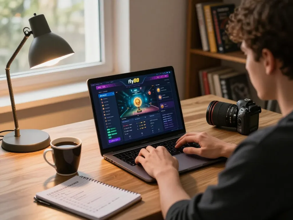 Engaged player explores strategies while gaming on fly88 online casino from stylish home setup.