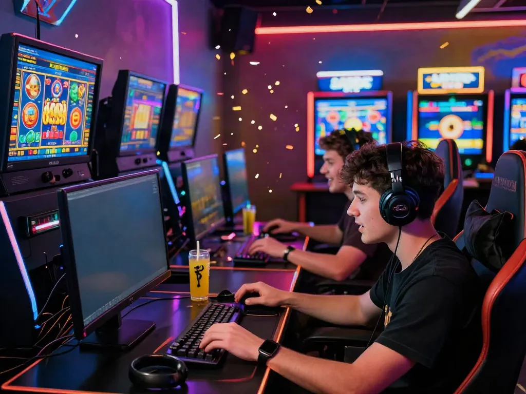 Exciting slot88 gaming scene with players enjoying vibrant online games and celebrating wins.