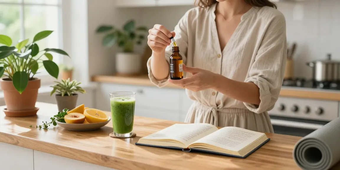 MinistryOfCannabis high-quality CBD oil in serene wellness morning routine surrounded by natural ingredients and supplements.