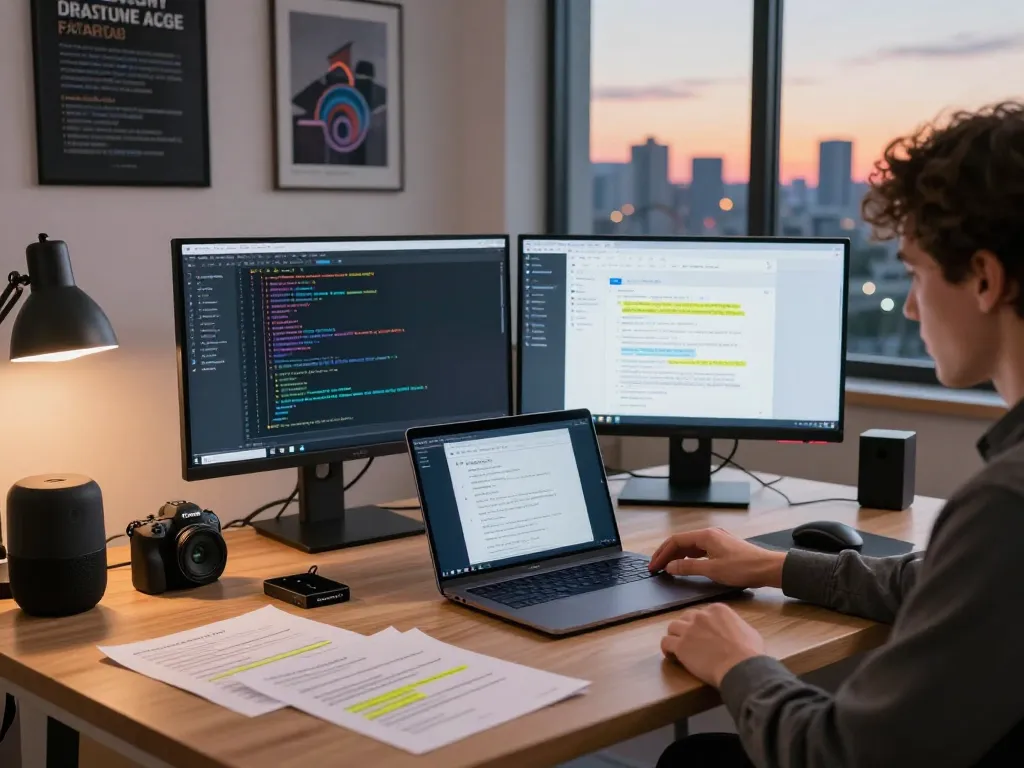 User configuring OpenClaw AI personal assistant on a modern laptop in a tech workspace.