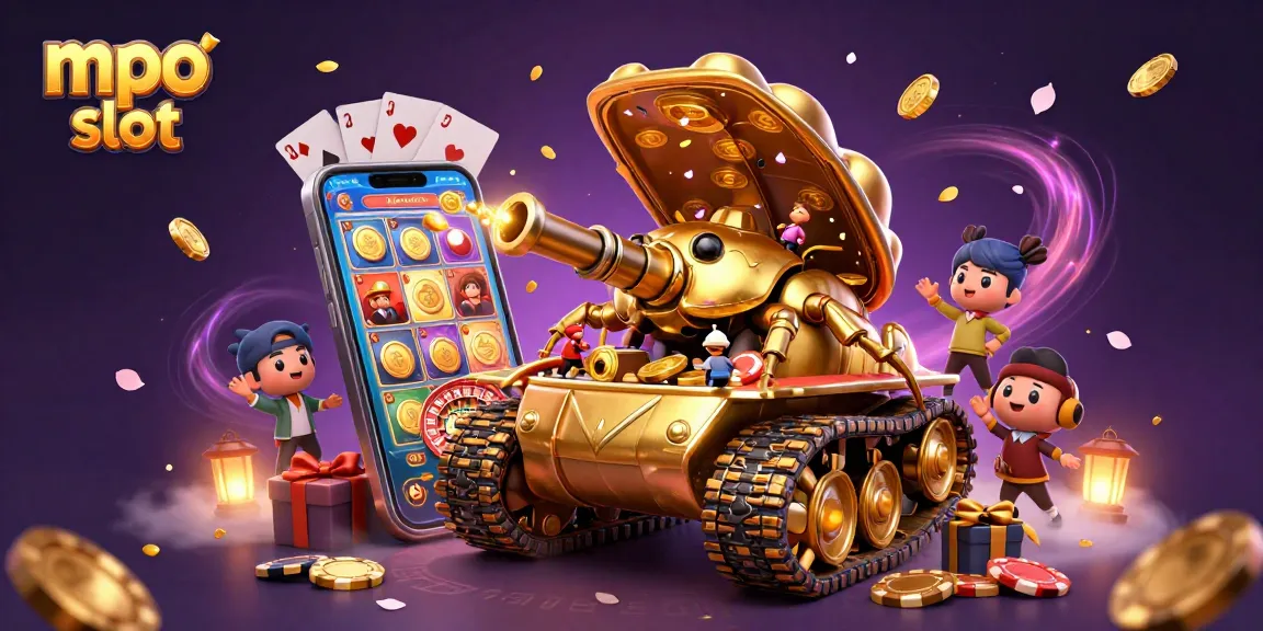 Engage in the mpo slot experience with vibrant spinning reels and a miniature golden casino.
