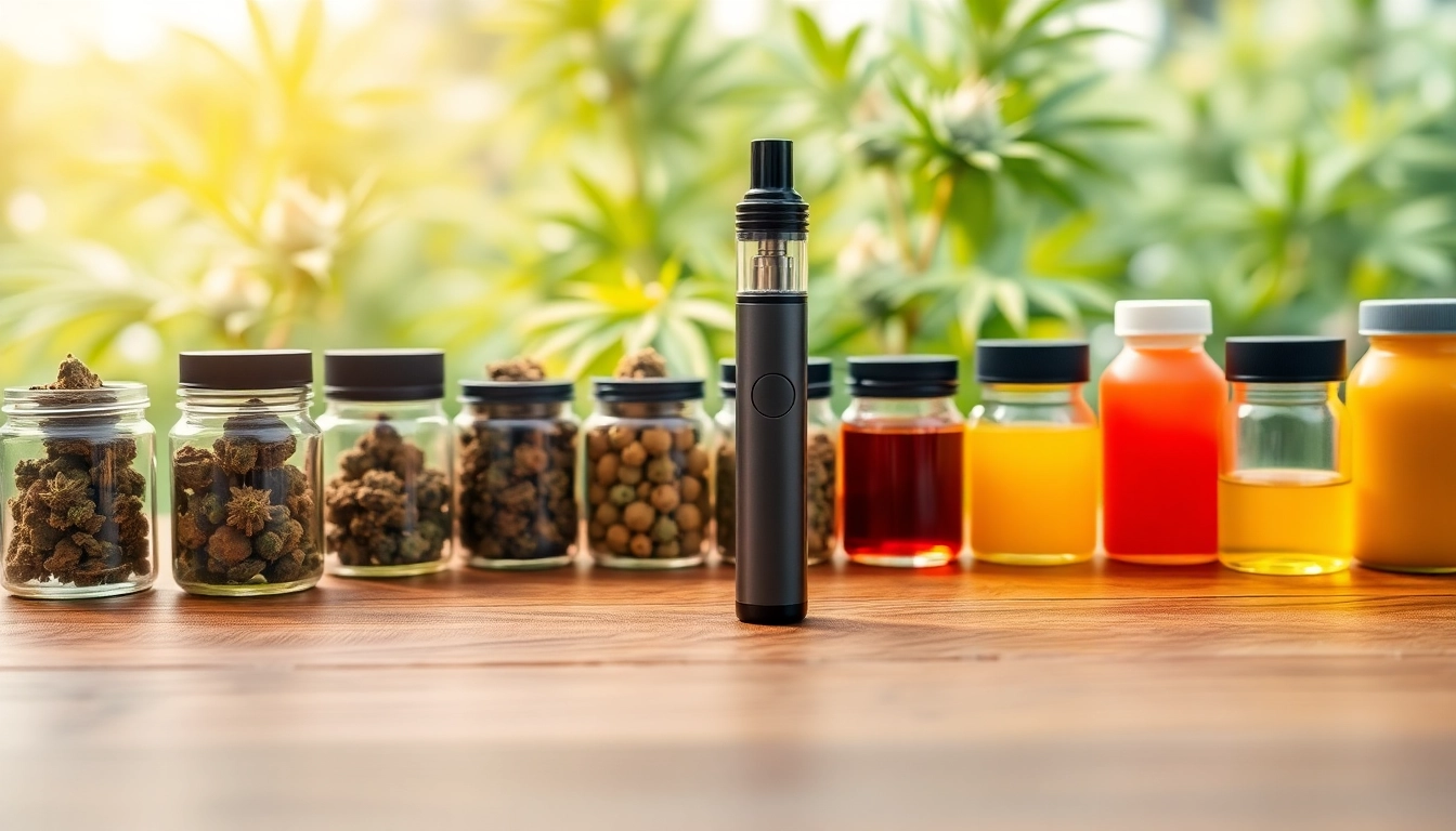 Engage with premium Cannabis Vape setup featuring modern vape pen and cannabis jars.