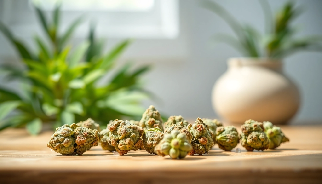 Explore the therapeutic qualities of Mental Wellness CBD buds in a serene arrangement emphasizing natural textures.