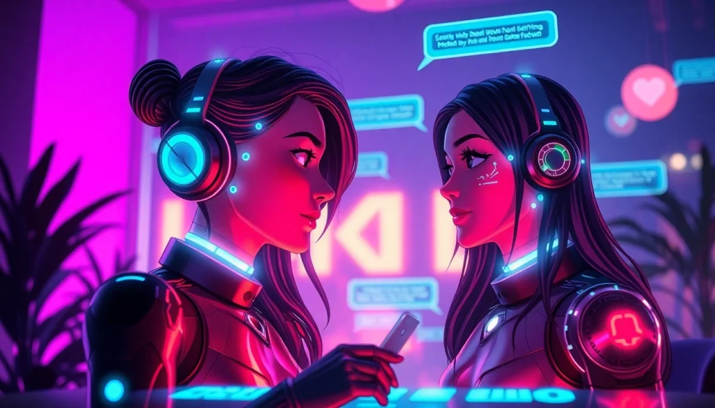 Engaging AI character in an adult-themed conversation representing ai porn chat in a high-tech interface.