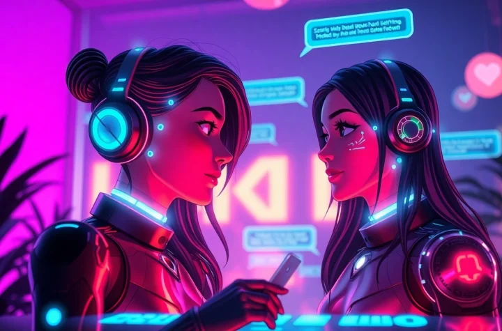 Engaging AI character in an adult-themed conversation representing ai porn chat in a high-tech interface.