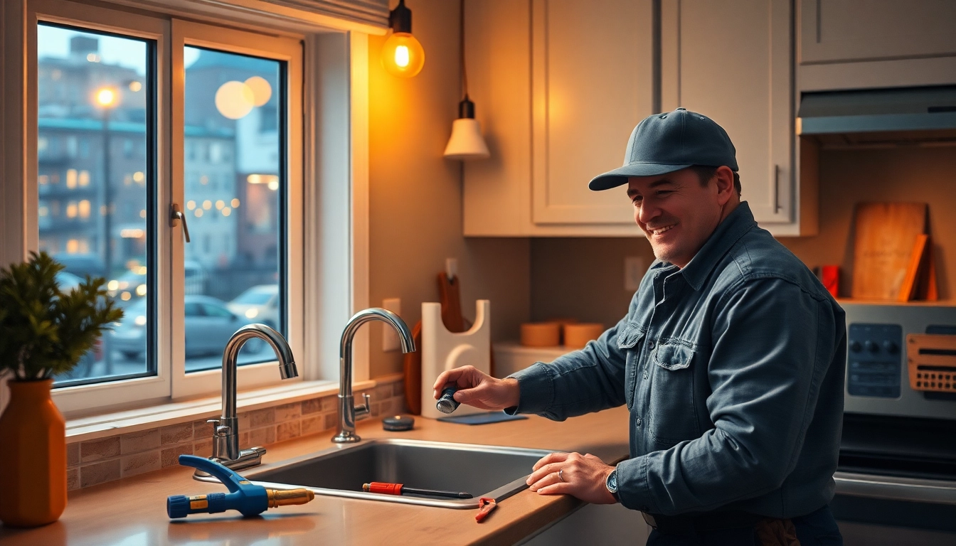 Emergency plumbers on holidays or weekends fixing a leak in a New York kitchen.