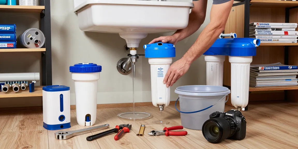 Homeowner installing Waterdrop Spin Down Sediment Filter in workshop, showcasing DIY plumbing setup.