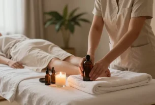 Relaxing 남양주출장마사지 experience in a serene home setting with professional therapist and calming ambiance.